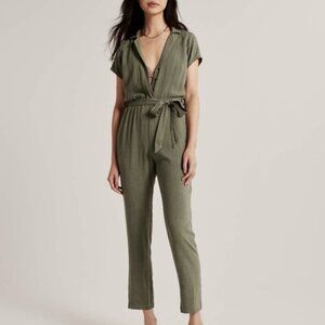 Abercrombie & Fitch Green Short Sleeve Collared Jumpsuit Size XXSP